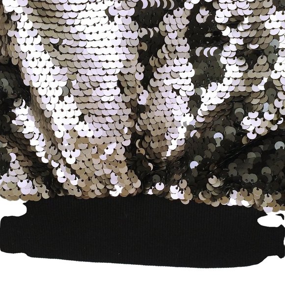 NWT 1-State Glam Rock Metallic Flip Sequin Bomber Jacket -XS Ringer Bronze Black - Picture 11 of 11